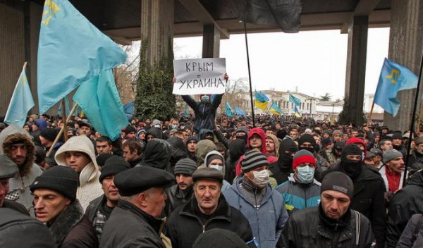 Image - Crimean Tatar rally against the Russian intervention in the Crimea (7 March 2014).
